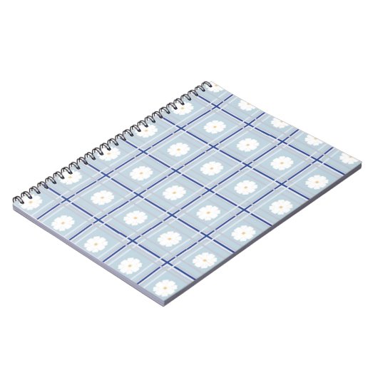 Blauw geruit madeliefjespatroon notitieboek (Linkerzijde)