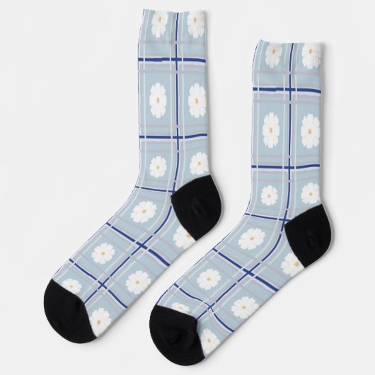 Blauw geruit madeliefjespatroon sokken (Links)
