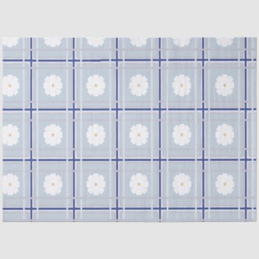 Blauw geruit madeliefjespatroon tissuepapier (Voorkant)