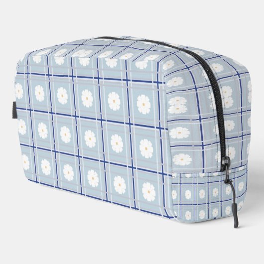 Blauw geruit madeliefjespatroon toilettasje (Rechterhoek)