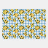 Blauw geruit met polka stippen Zonnebloem bloemmot Inpakpapier Vel (Voorkant 2)