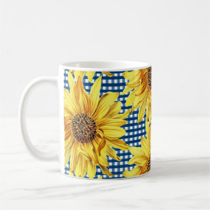 Blauw geruit met zonnebloemen koffiemok
