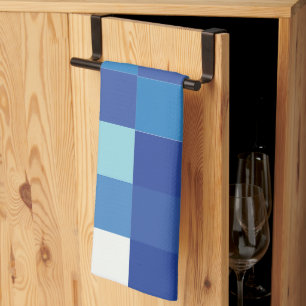 Blauw geruit modern vierkant patroon theedoek