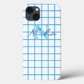 Blauw geruit monogram Case-Mate iPhone case (Achterkant)