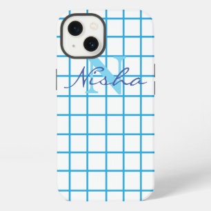 Blauw geruit monogram iPhone 13 hoesje
