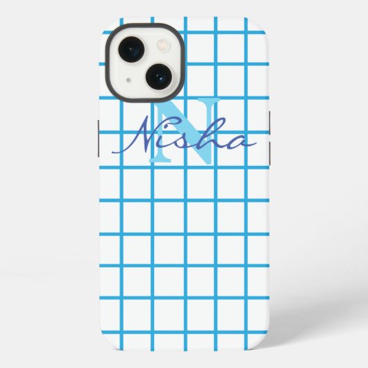 Blauw geruit monogram iPhone hoesje (Achterkant)