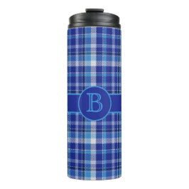 Blauw geruit monogram thermische tumbler thermosbeker