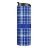 Blauw geruit monogram thermische tumbler thermosbeker (Geroteerd rechts)