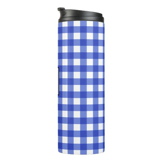 Blauw geruit monogram warmhoudmok thermosbeker (Geroteerd rechts)