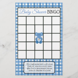Blauw geruit olifant thema baby shower spellen flyer