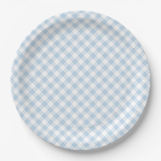Blauw geruit papieren bordje (Voorkant)