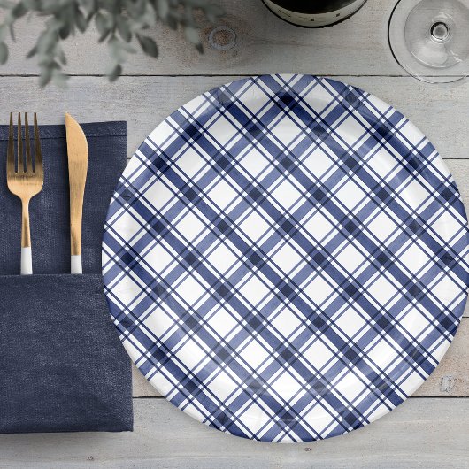 Blauw geruit papieren bordje