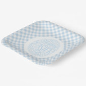 Blauw geruit Pasen Papieren Bordje (Gebogen)