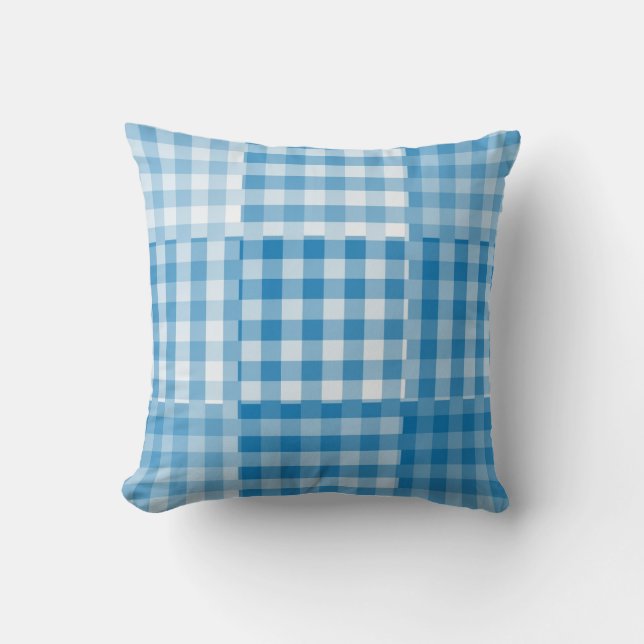 Blauw geruit patchworkpatroon kussen (Voorkant)