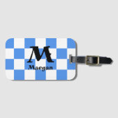 Blauw geruit patroon achtergrond bagagelabel (Voorkant (horizontaal))