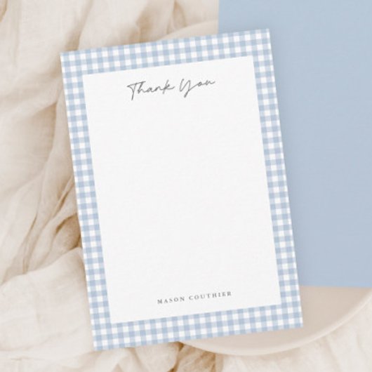 Blauw geruit patroon  bedankkaart