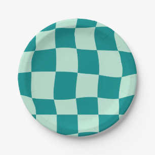 Blauw geruit patroon Groovy Retro Papieren Bordje