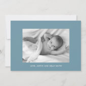 Blauw geruit patroon jongen foto geboorte aankondiging (Achterkant)