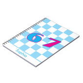 Blauw geruit persoonlijk naam 67 nummerontwerp notitieboek (Linkerzijde)