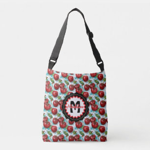 Blauw geruit Plaid Cherry patroon gepersonaliseerd Crossbody Tas
