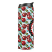 Blauw geruit Plaid Cherry patroon gepersonaliseerd Thermosbeker (Gedraaid links)