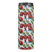 Blauw geruit Plaid Cherry patroon gepersonaliseerd Thermosbeker (Achterkant)