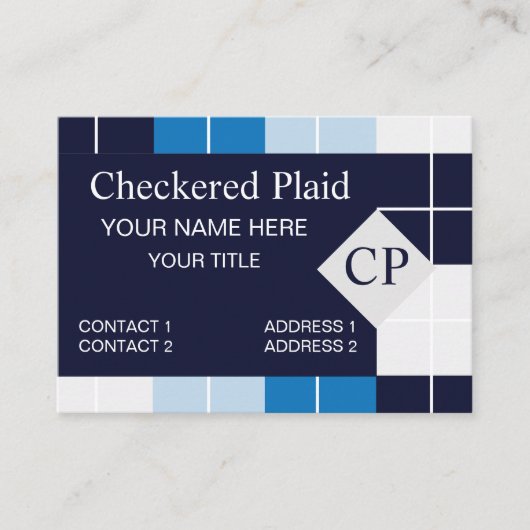 Blauw geruit plaid visitekaartje (Voorkant)