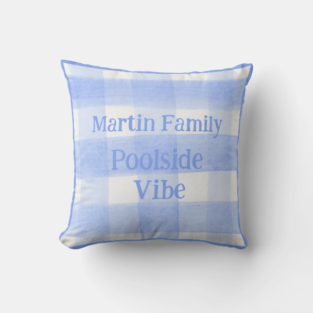 Blauw geruit POOLSIDE VIBE Buitenkussen (Voorkant)