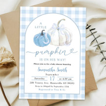 Blauw geruit preppy pompoen jongens babyshower