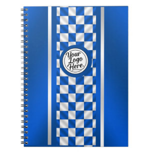 Blauw geruit race streep logo ontwerp spiraal notitieboek