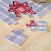 Blauw geruit rode strikPrettig kerstfeest Kerstpuz Legpuzzel (Zijkant)