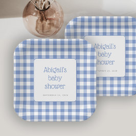 Blauw geruit rustieke jongens babyshower papieren bordje
