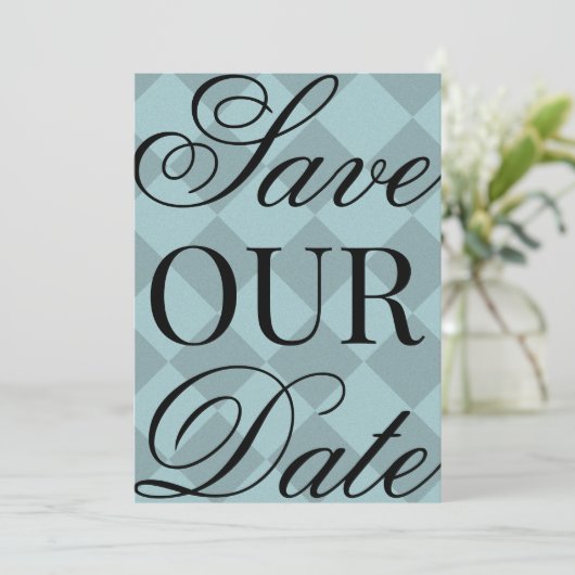 Blauw geruit Save The Date Kaart (Staand voorkant)