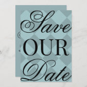 Blauw geruit Save The Date Kaart (Voorkant / Achterkant)