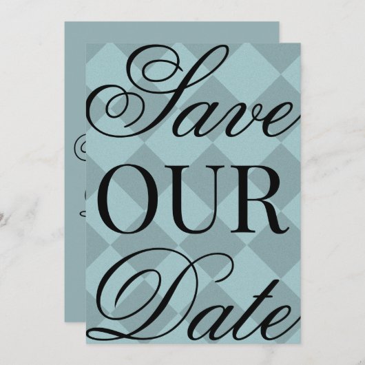 Blauw geruit Save The Date Kaart (Voorkant / Achterkant)