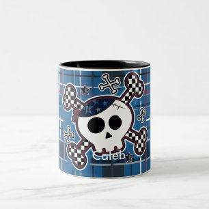 Blauw geruit schedel & beenderen jongens mok koffi
