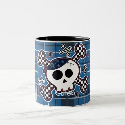 Blauw geruit Schedel & Botten Jongens Beker Koffie Tweekleurige Koffiemok (Center)