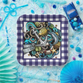 Blauw geruit scheepvaart papier bord (Feest)