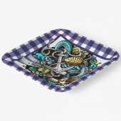 Blauw geruit scheepvaart papier bord (Gebogen)