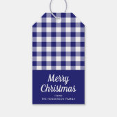 Blauw Geruit Schrift Kerst Cadeaulabel (Voorkant)