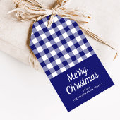 Blauw Geruit Schrift Kerst Cadeaulabel