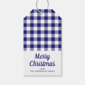 Blauw geruit Script Vrolijk Kerstfeest Cadeaulabel (Voorkant)