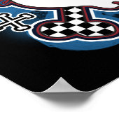 Blauw geruit Skull & Bones verjaardagsfeest banner Poster (Hoek)
