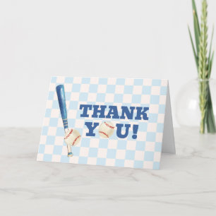 Blauw geruit Slugger honkbal jongen baby shower Bedankkaart