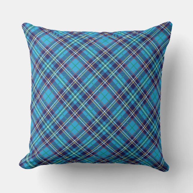 Blauw geruit tartan  kussen (Voorkant)