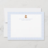 Blauw geruit teddybeer kraam Notitiekaart (Voorkant)