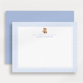 Blauw geruit teddybeer kraam Notitiekaart