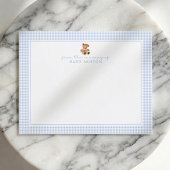 Blauw geruit teddybeer kraam Notitiekaart