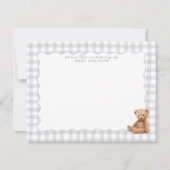 Blauw geruit teddybeer kraamkaart kaart (Voorkant)