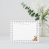 Blauw geruit teddybeer kraamkaart kaart (Staand voorkant)